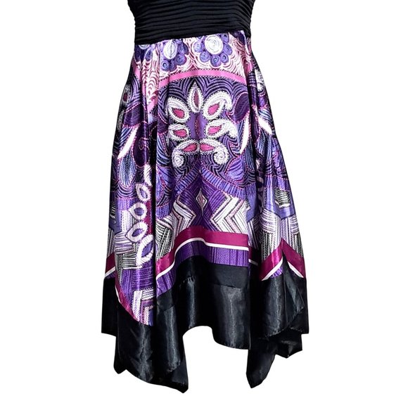 Dressbarn Dress Womens Size 10 Ruched Top Paisley Kerchief Bottom Purple Black P - Picture 3 of 11